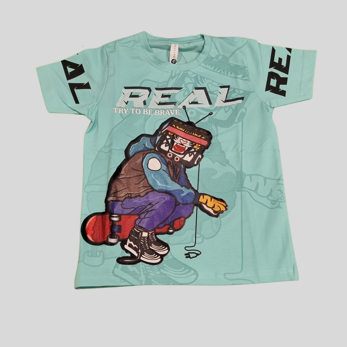 Boys’ Graphic T-Shirt – “REAL Try to Be Brave” Skate Style Tee