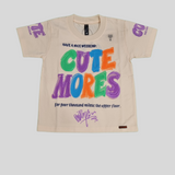Boys Beige Graphic T-Shirt with "Cute Mores" Colorful Text Print