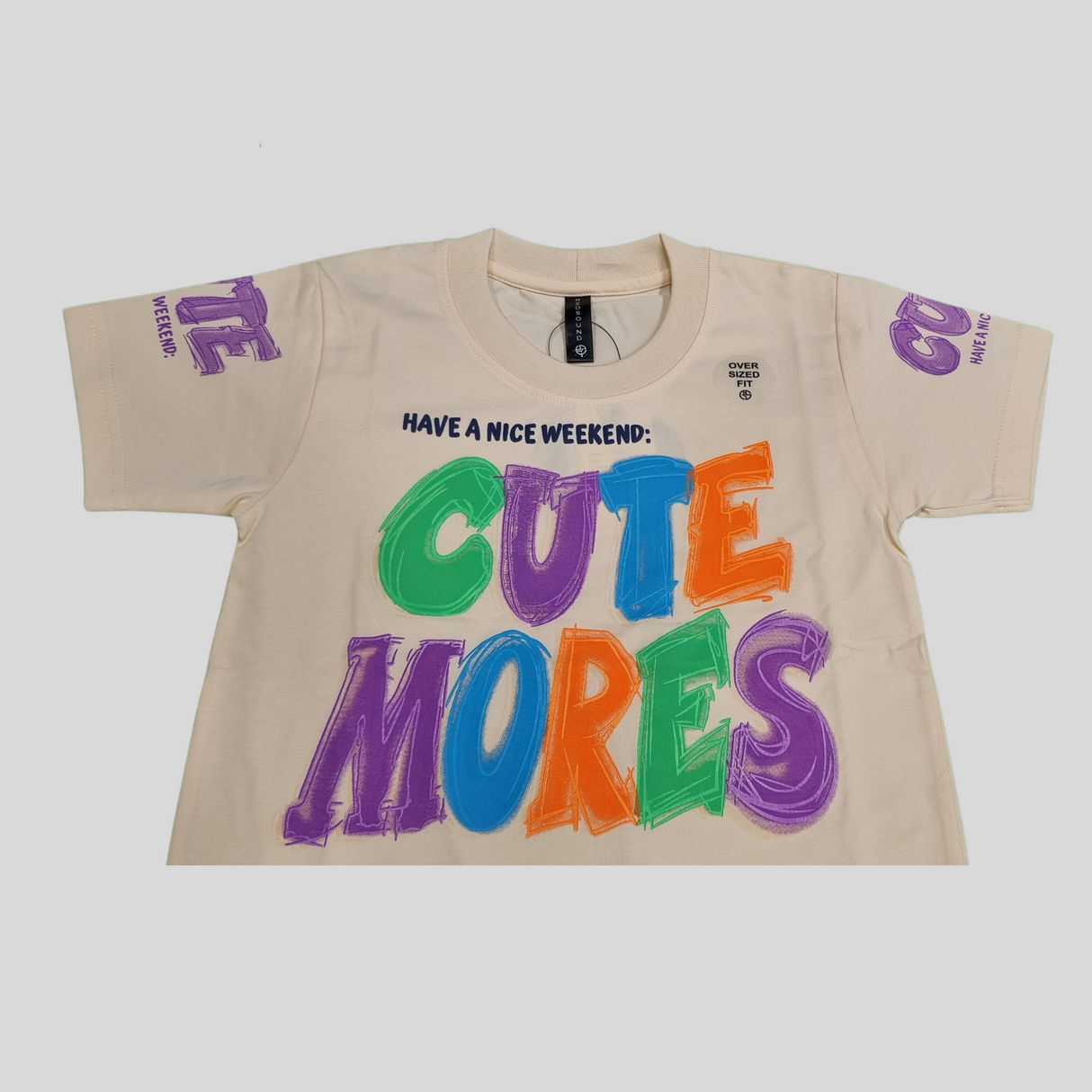 Boys Beige Graphic T-Shirt with "Cute Mores" Colorful Text Print