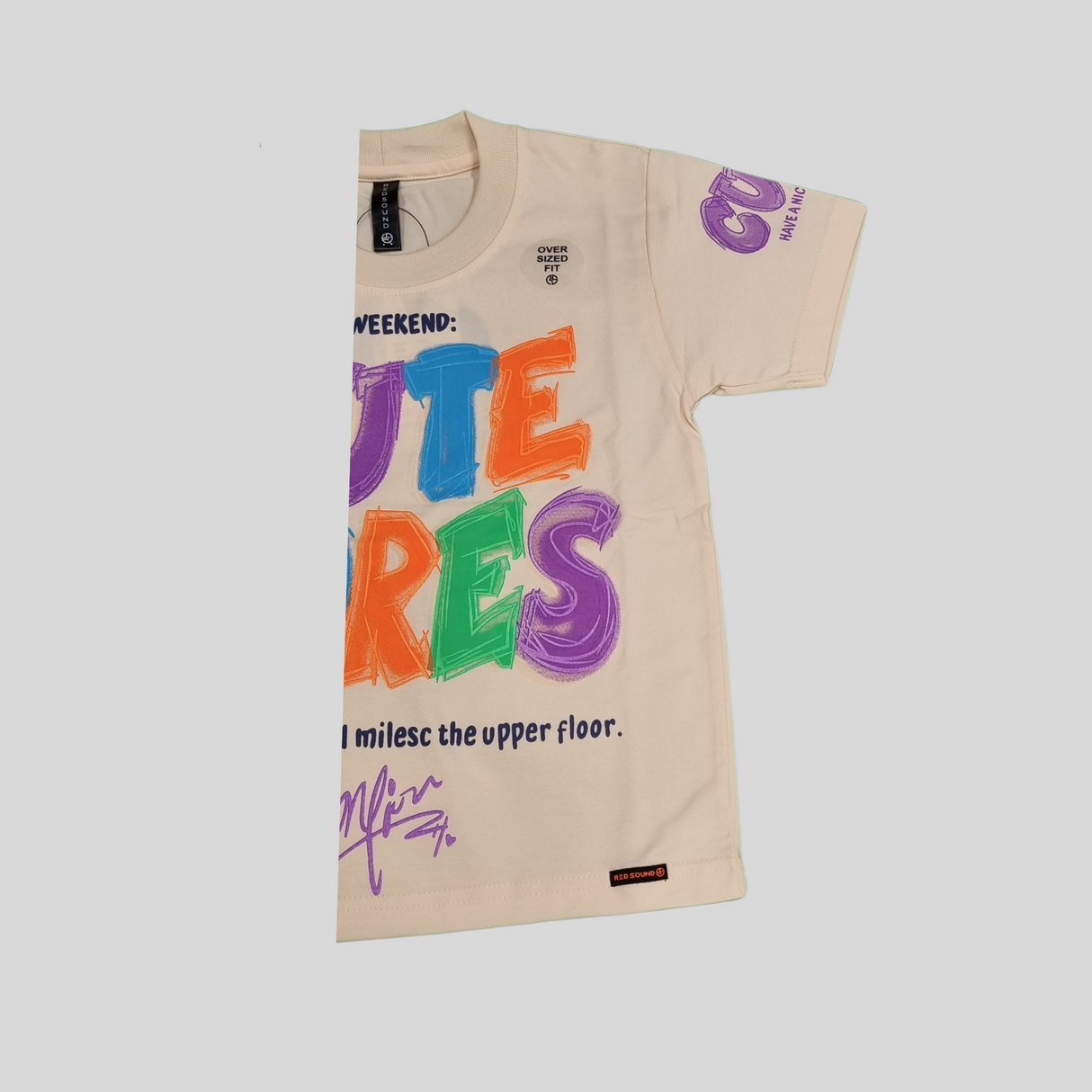 Boys Beige Graphic T-Shirt with "Cute Mores" Colorful Text Print