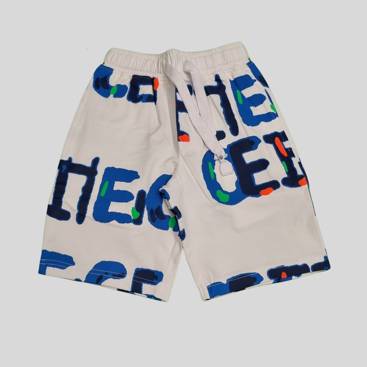Bold Letter Print Boys’ Co-Ordinate Set – White Tee & Shorts Combo