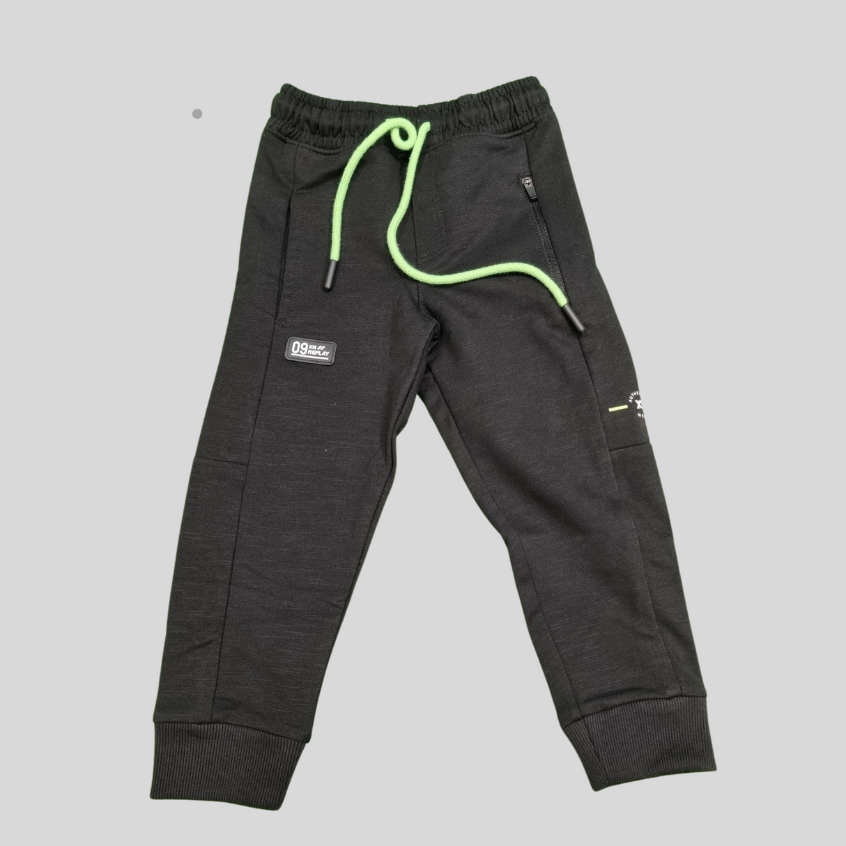 Boys’ Black Jogger Pants with Neon Green Drawstring – Casual Sportswear