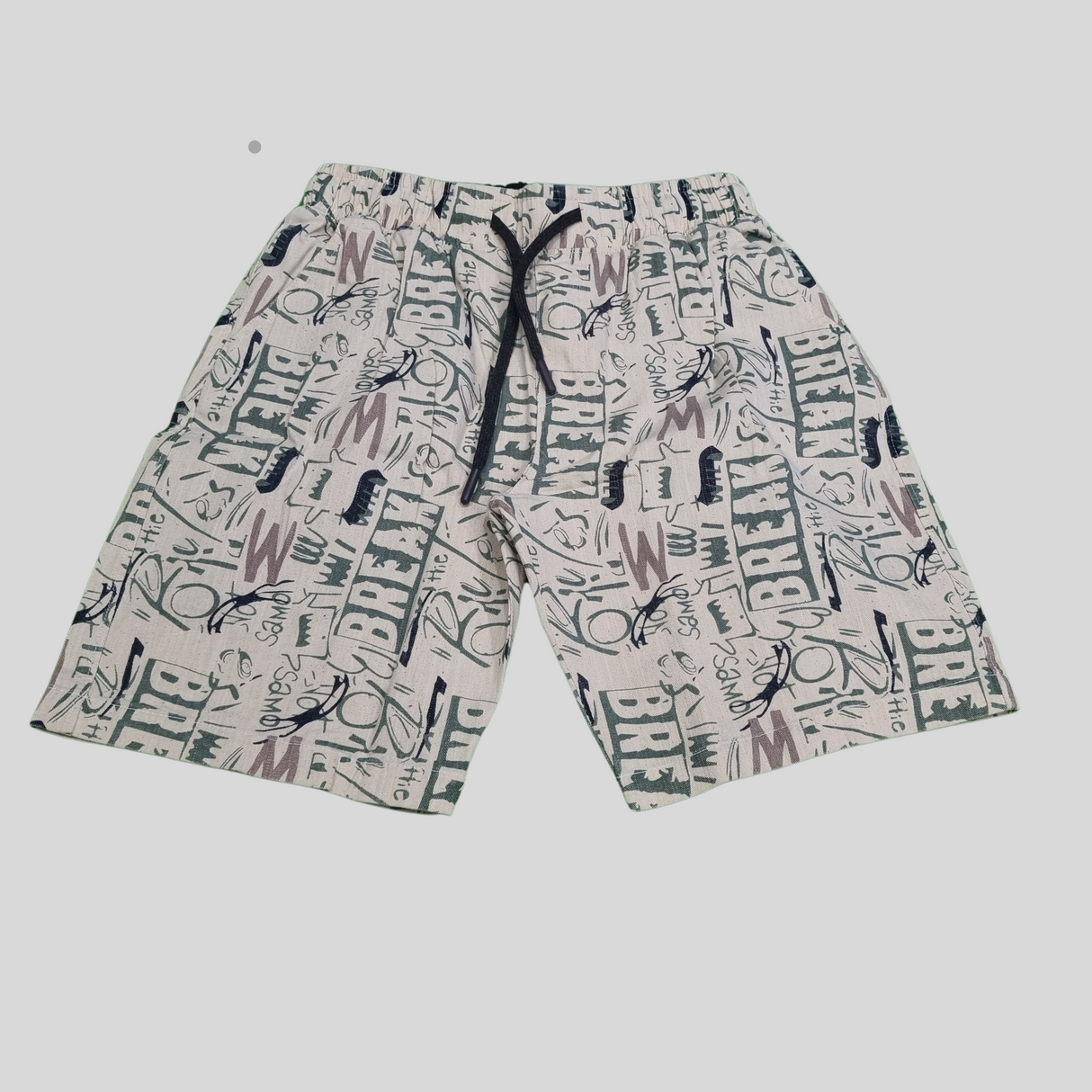 Trendy Graphic Print Cotton Shorts – Perfect for Casual Comfort -Cream