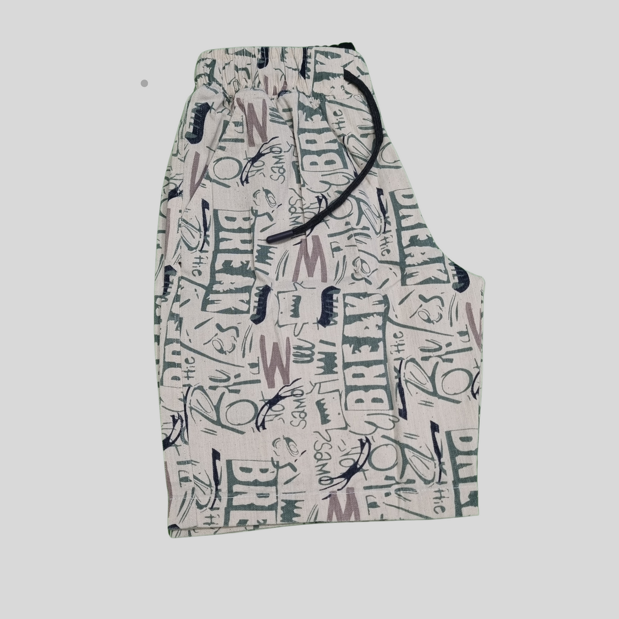 Trendy Graphic Print Cotton Shorts – Perfect for Casual Comfort -Cream