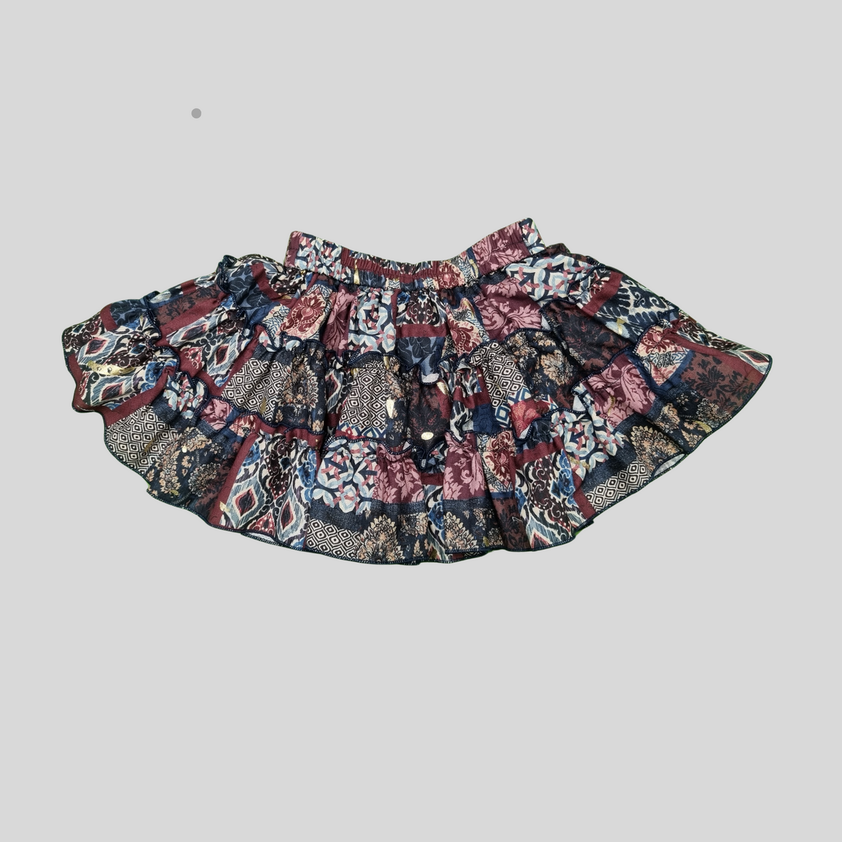 Girls’ Floral Embroidered Top & Patchwork Skirt Set – Ethnic Charm with Modern Elegance