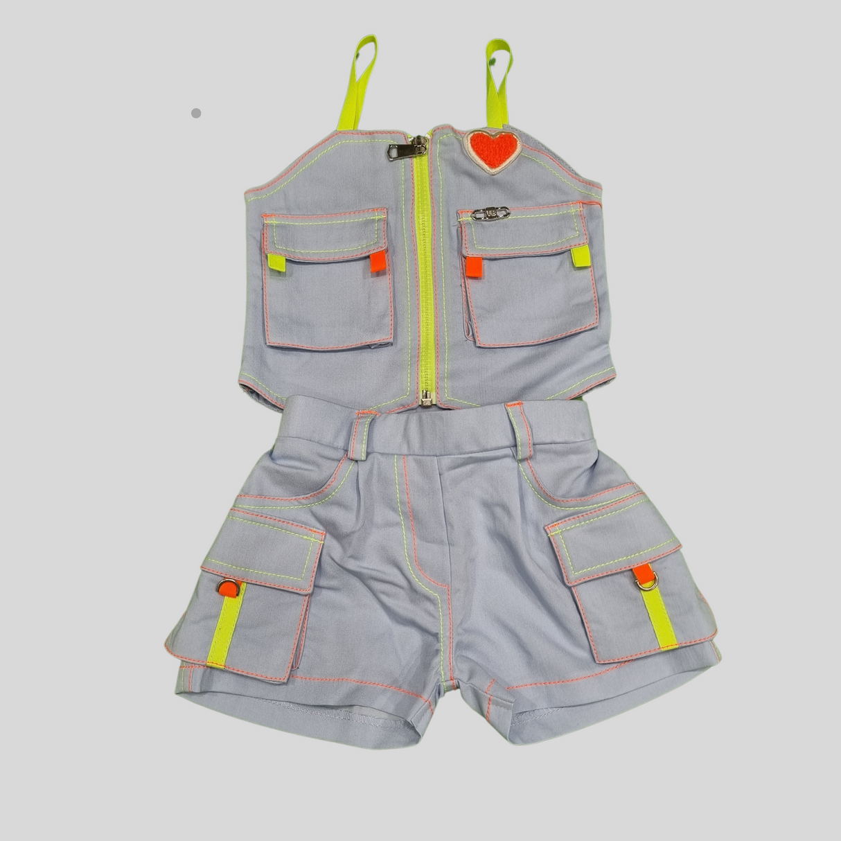 Trendy Girls’ Cargo Pocket Coordinate  Set – Neon Edge Street Style