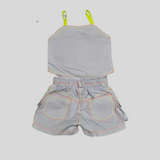 Trendy Girls’ Cargo Pocket Coordinate  Set – Neon Edge Street Style