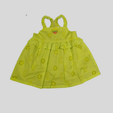 Girls' Neon Green Embroidered Sleeveless Dress with "CUTE" Cutout Design
