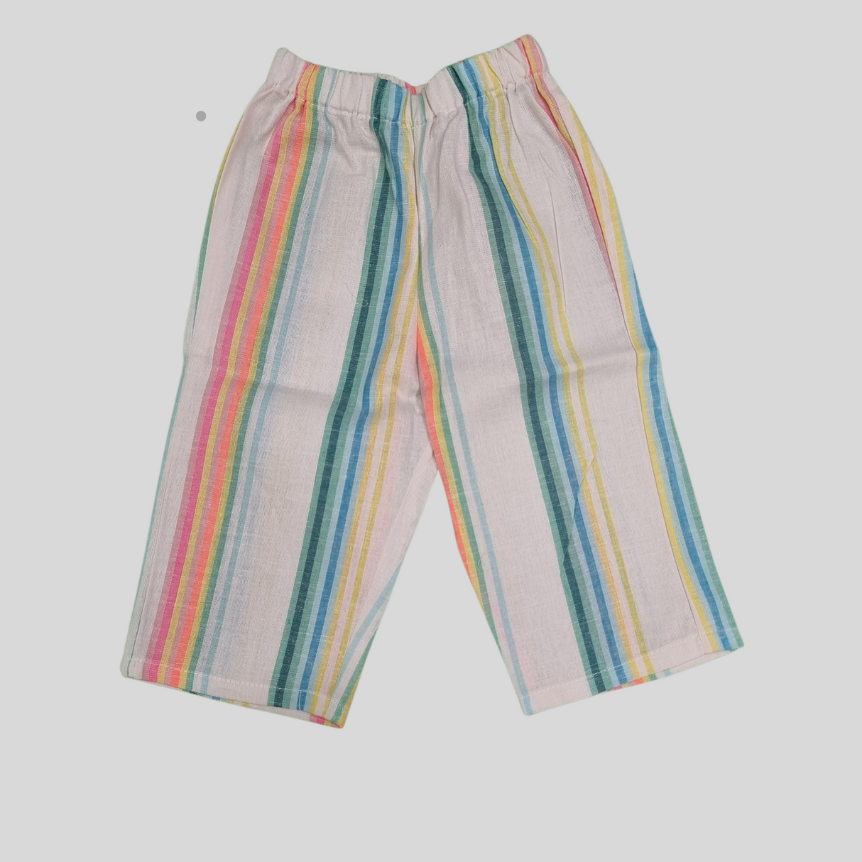 Girls' Rainbow Striped Co-Ordinate Set – Sleeveless Ruffle Top & Wide-Leg Pants