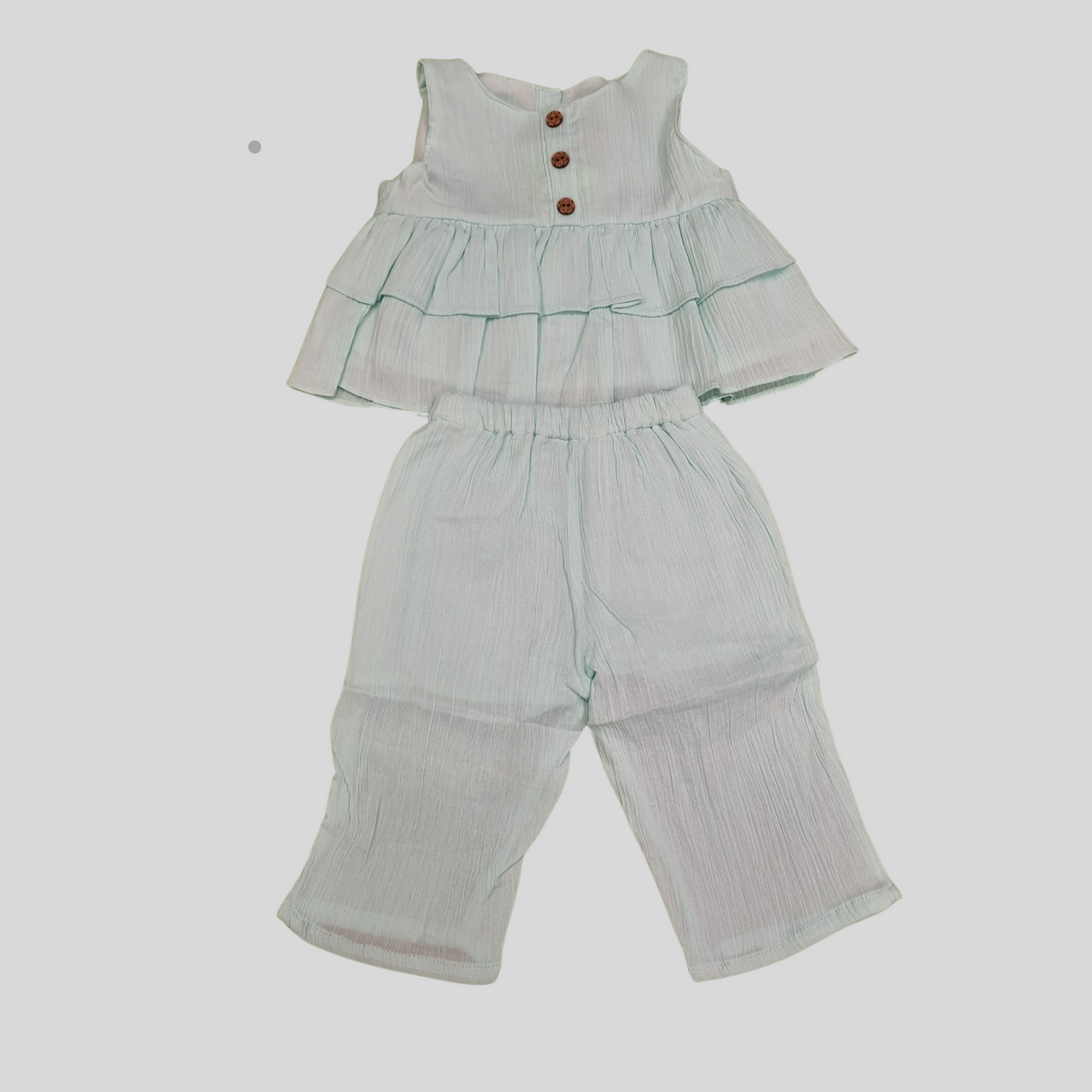 Girls' Sleeveless Co-Ordinate Set – Ruffle Top & Elastic Waist Pants -Blue