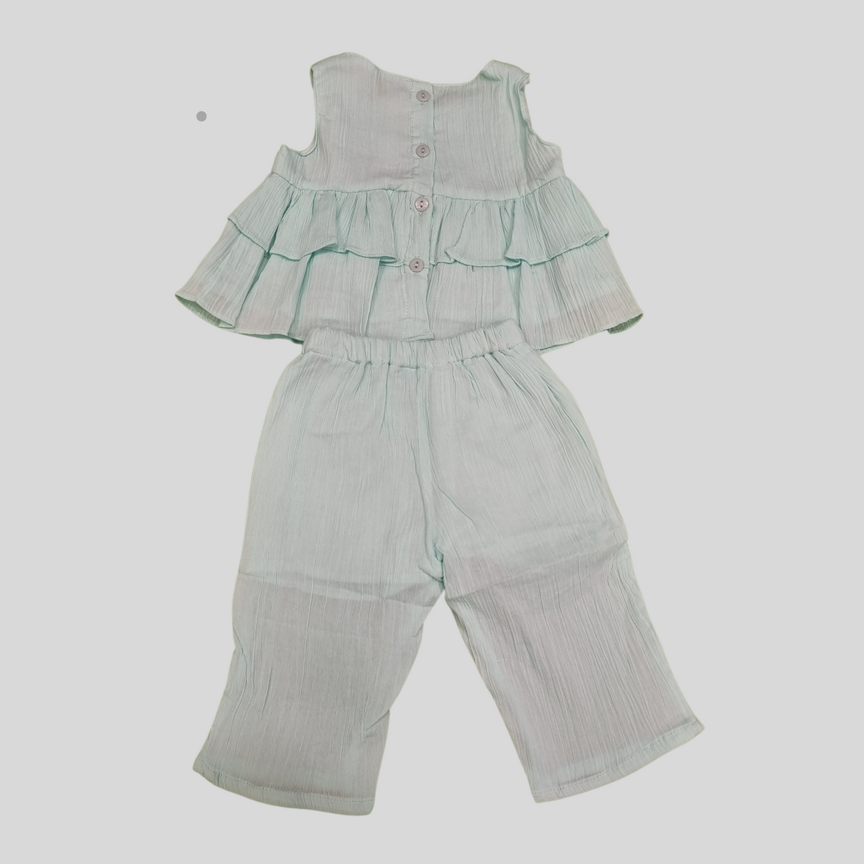 Girls' Sleeveless Co-Ordinate Set – Ruffle Top & Elastic Waist Pants -Blue