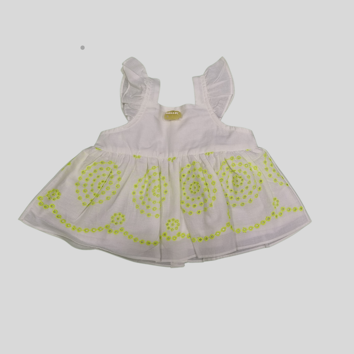 Girls' White & Neon Embroidered Co-Ordinate Set – Ruffle Strap Top & Wide-Leg Pants