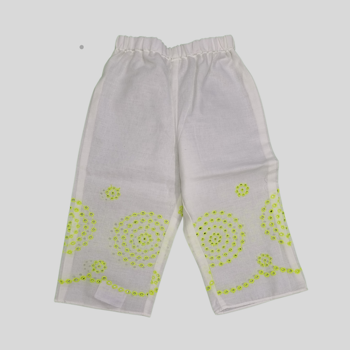 Girls' White & Neon Embroidered Co-Ordinate Set – Ruffle Strap Top & Wide-Leg Pants