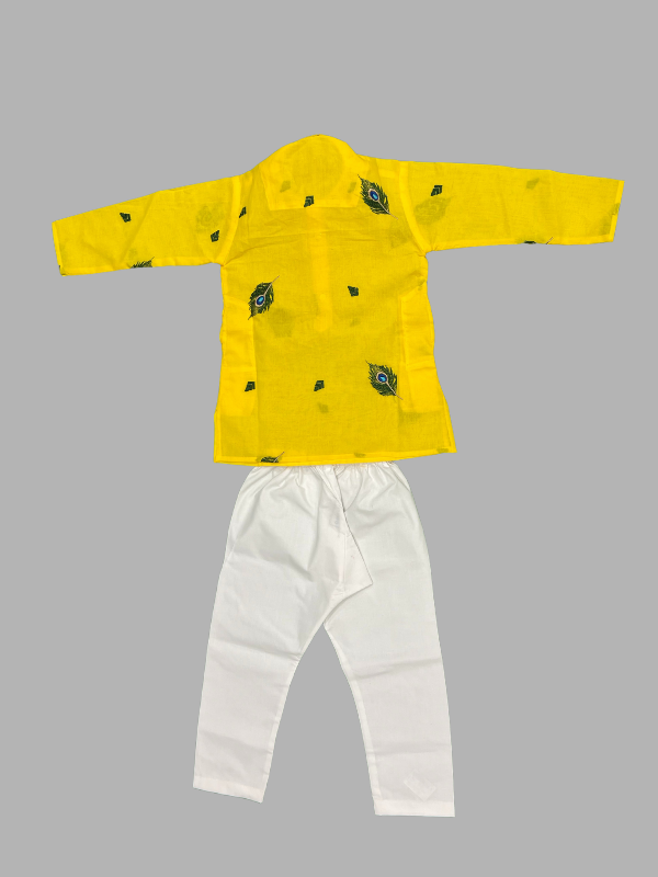 Boys' Yellow Printed Kurta Pajama Set –Festive Wear