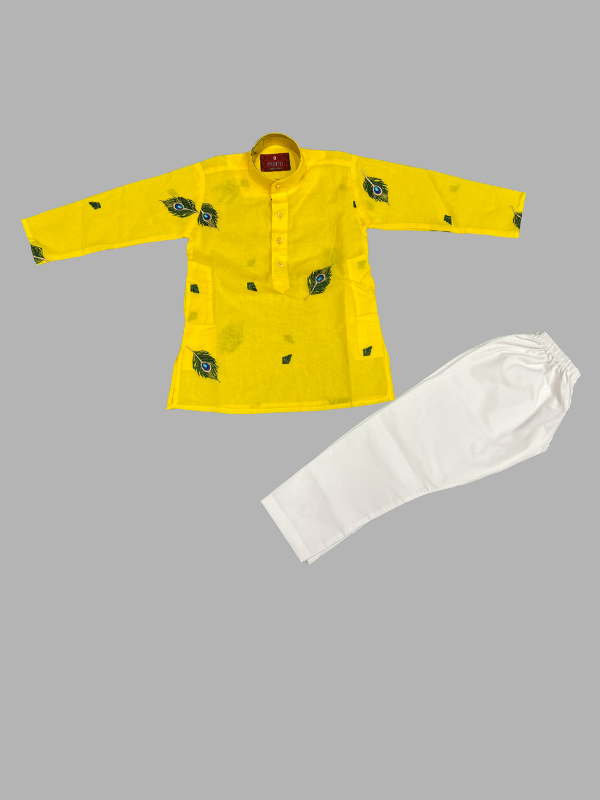 Boys' Yellow Printed Kurta Pajama Set –Festive Wear