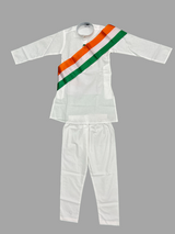 Boys’ White Kurta Pajama with Tricolor Sash – Independence Day Special Outfit