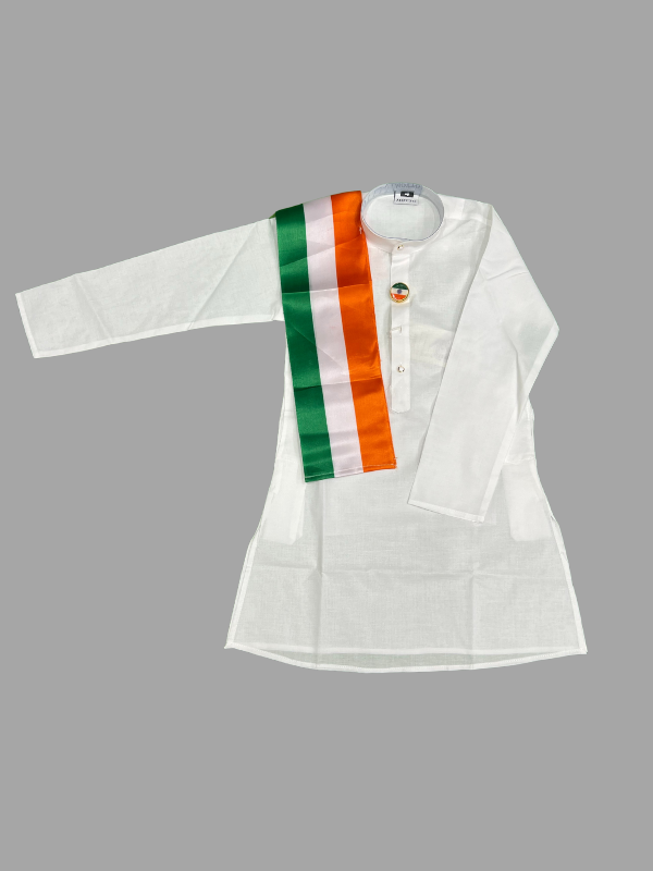 Boys’ White Kurta Pajama with Tricolor Sash – Independence Day Special Outfit