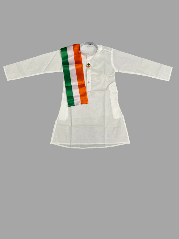 Boys’ White Kurta Pajama with Tricolor Sash – Independence Day Special Outfit
