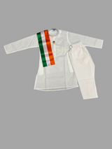 Boys’ White Kurta Pajama with Tricolor Sash – Independence Day Special Outfit