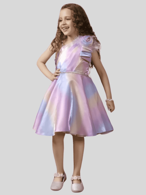 Girls Party Satin Party Frock With Work - Purple