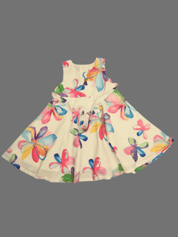 Girls Casual Printed Fancy Frocks - White