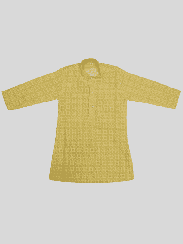 Boys Traditional Self Design Chudidar Kurta Set - Yellow