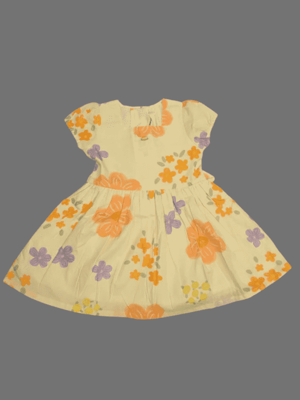 Girls Casual Printed Cotton Frocks - Cream