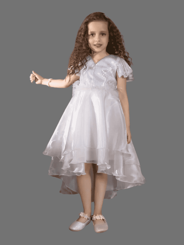 Girls Party Satin Party Frock With Work - White