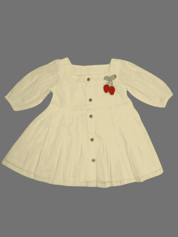 Girls Casual Plain Cotton Frocks - Off White