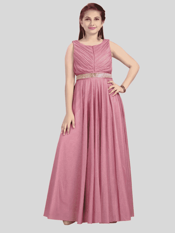 Girls Traditional Sleeves Less Full Length Gown - Pink
