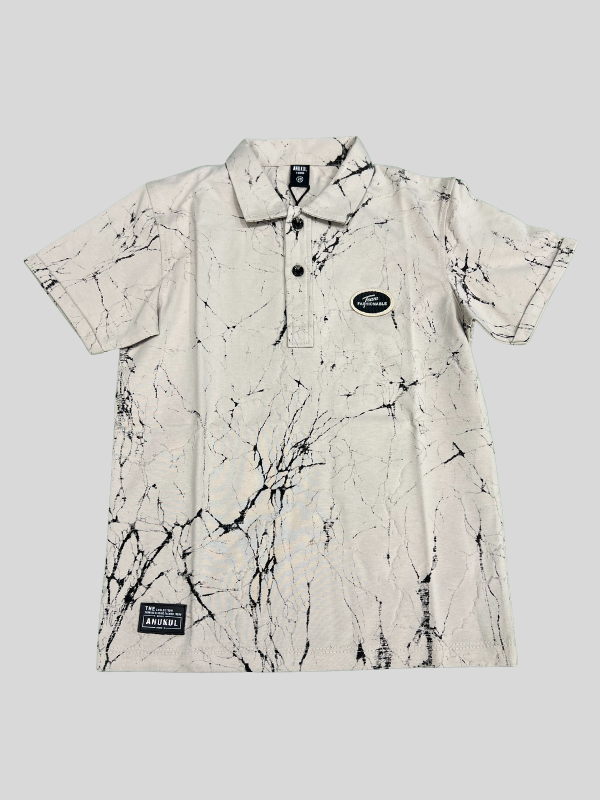 Boys' Cream Polo T-Shirt–Button Detail Design