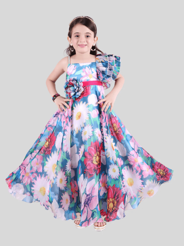 Girls Traditional Satin Western Gown - Green