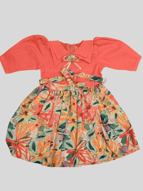 Girls Casual Printed Cotton Frocks - Peach