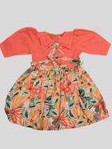 Girls Casual Printed Cotton Frocks - Peach