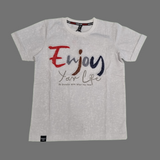 Boys’ Motivational Slogan T-Shirt – “Enjoy Your Life” Design -White