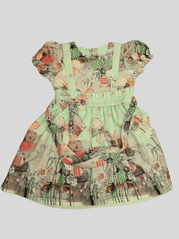 Girls Casual Printed Fancy Frocks - Green