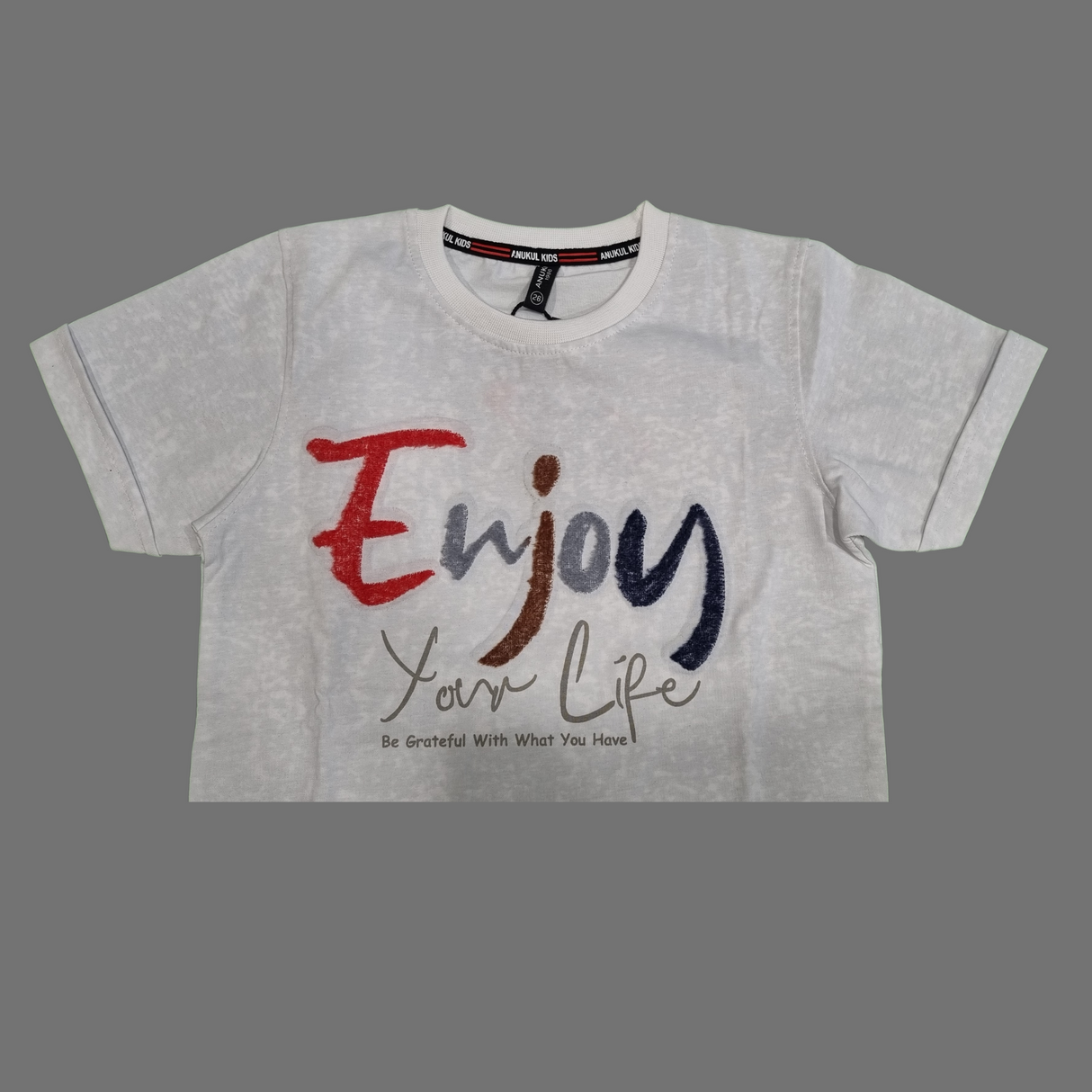 Boys’ Motivational Slogan T-Shirt – “Enjoy Your Life” Design -White