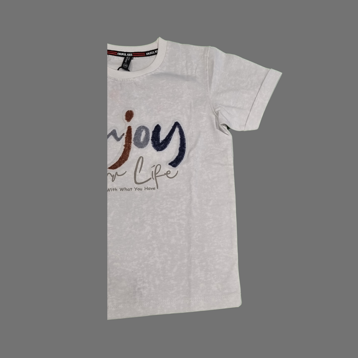 Boys’ Motivational Slogan T-Shirt – “Enjoy Your Life” Design -White