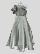 Girls Party Satin Western Gown With Work - Green