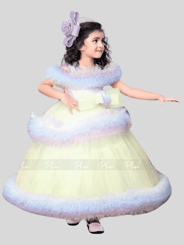 Girls Party Heavy Western Gown With Work- Yellow