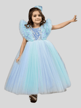 Girls Party Heavy Western Gown With Work - Sky Blue