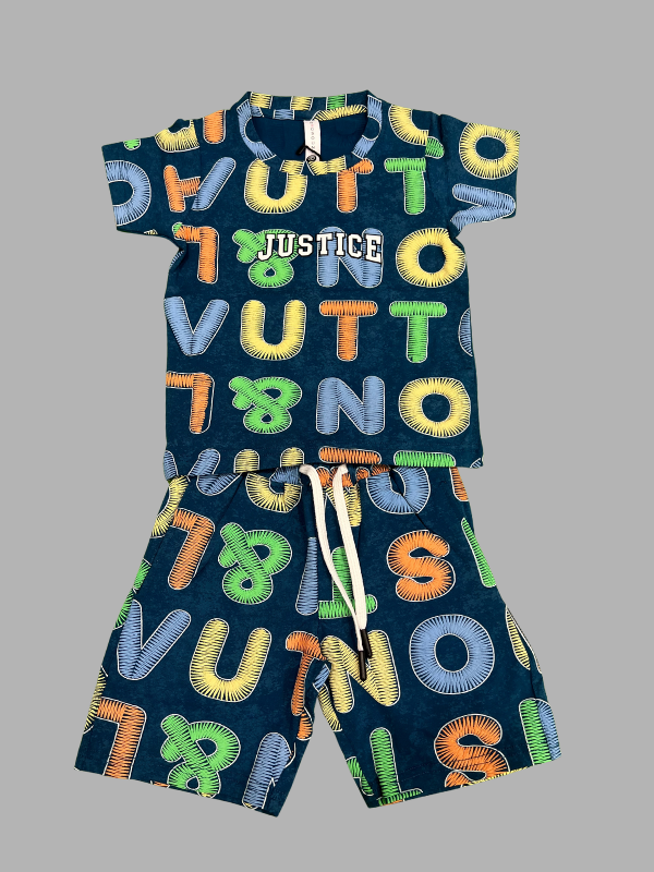 Boys Multicolor Alphabet Print Co-Ord Set (T-Shirt & Shorts)