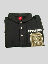 Boys' Black Polo T-Shirt–Odysseus Graphic Print