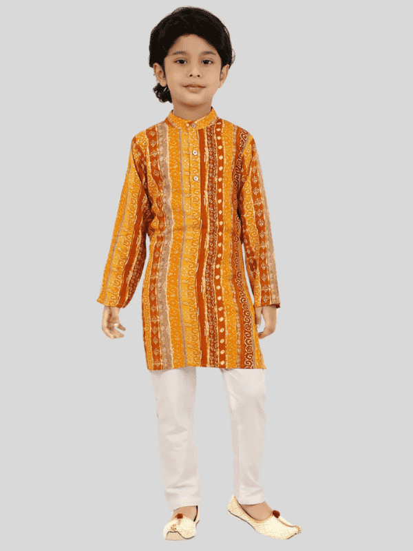 Boys Traditional Printed Chudidar Kurta Set - Yellow