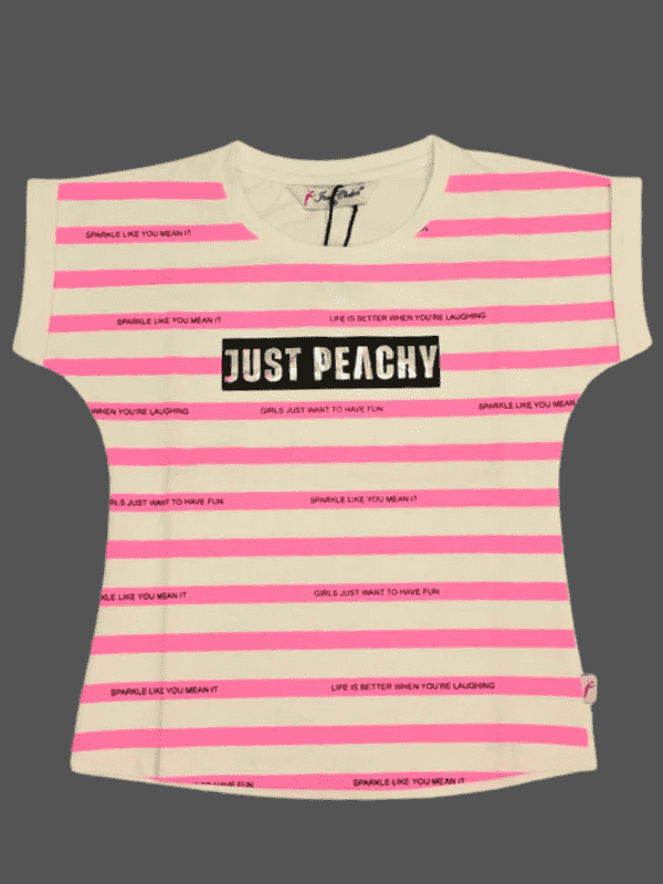 Girls Leisure Half Sleeves Stripes Regular Top - Pink