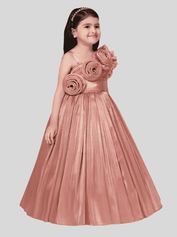 Girls Party Heavy Western Gown with work - Brown