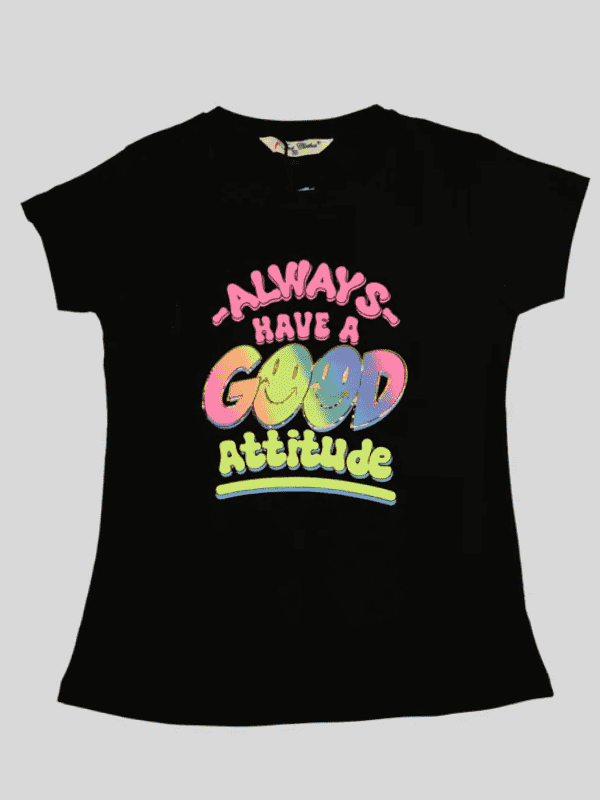 Girls Leisure Half Sleeves Printed Regular Top - Black