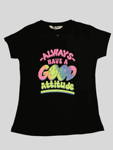 Girls Leisure Half Sleeves Printed Regular Top - Black