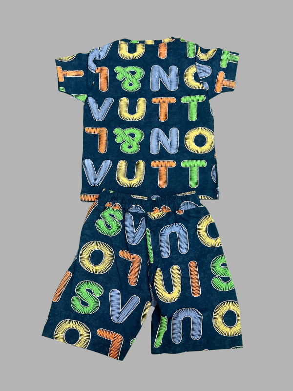 Boys Multicolor Alphabet Print Co-Ord Set (T-Shirt & Shorts)