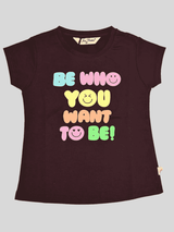 Girls Leisure Half Sleeves Plain Round Neck Top - Purple
